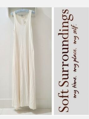 Soft Surroundings FIONA Cotton Maxi Tank Dress in Ecru Sz S NWT